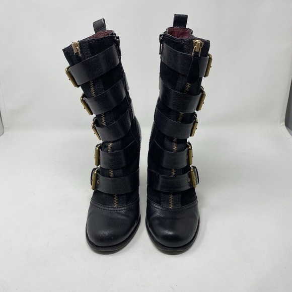 MARC BY MARC JACOBS Gold Buckle Leather Suede MidCalf Belted HEEL BOOTS / EU 37 - Picture 2 of 16